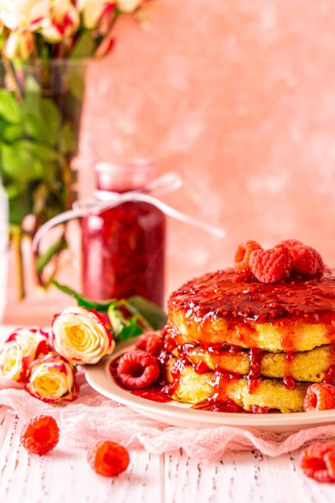 Raspberry Pancakes with Raspberry Syrup