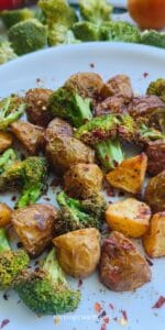 Roasted potatoes and broccoli