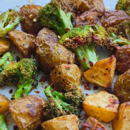 Roasted potatoes and broccoli