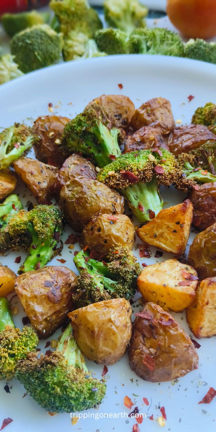 Roasted potatoes and broccoli