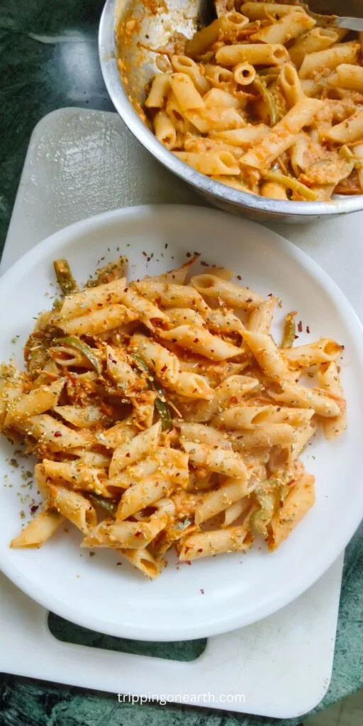 Vegan Cajun Pasta on a white plate