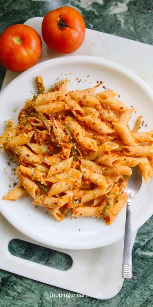 Vegan Cajun Pasta on a white plate