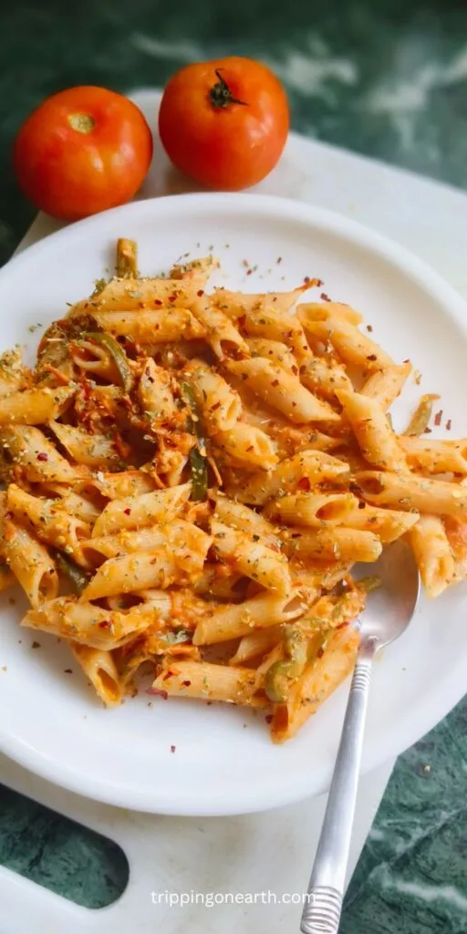 Vegan Cajun Pasta on a white plate