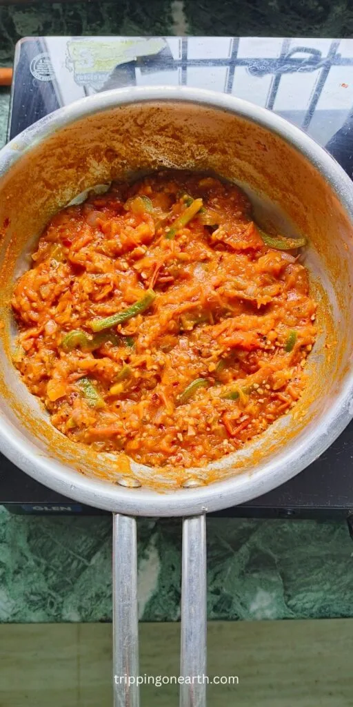 Cooked sauce in a skillet