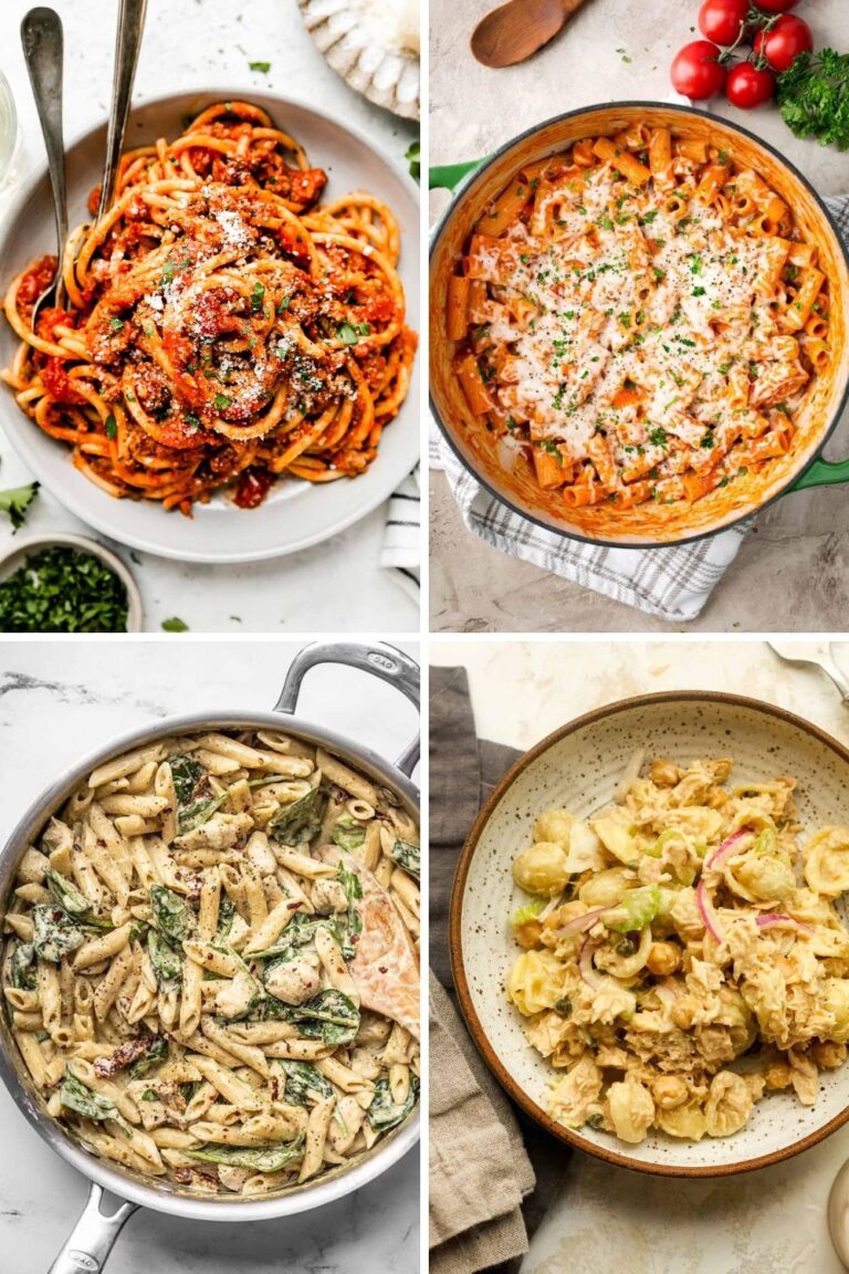 4 images of high protein pasta recipes