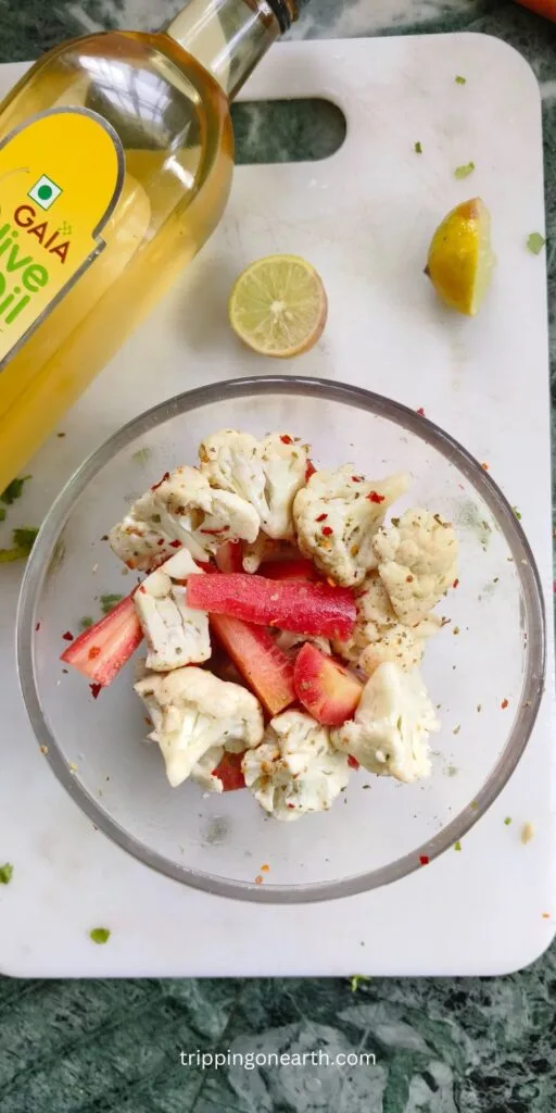Ingredients mixed together in a mixing bowl before