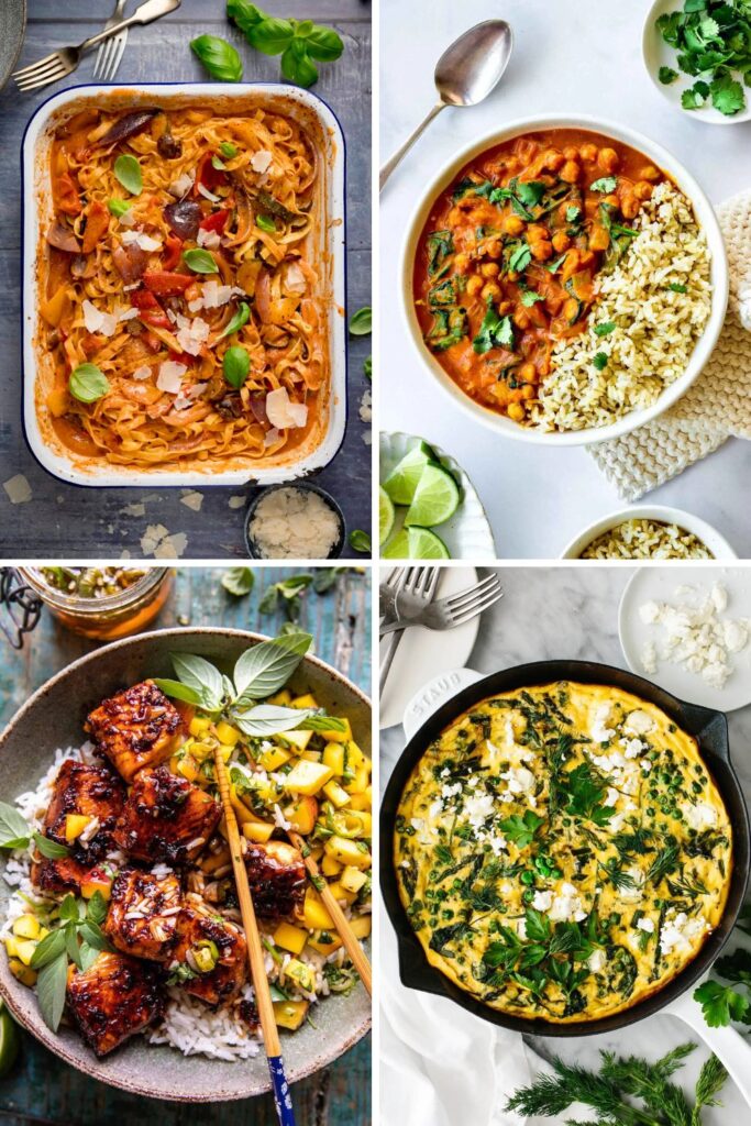 collage of spring dinner ideas